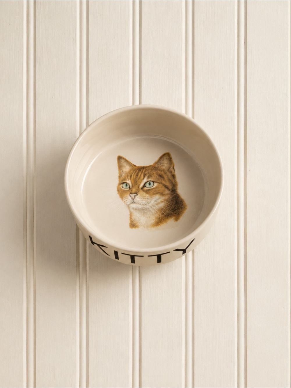Vintage Kitty Ceramic Cat Bowl in Cream with Tabby Illustration